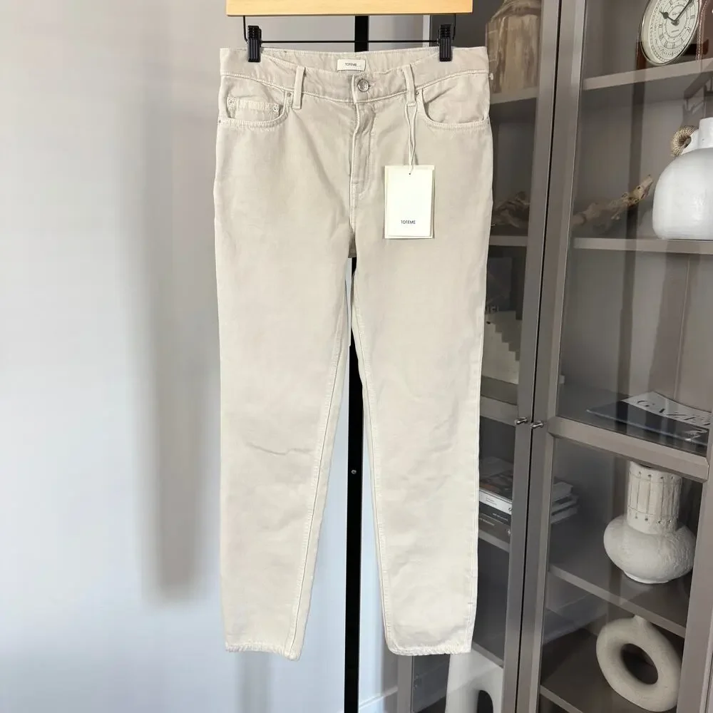 Toteme Cotton Organic Low Taper Slim Leg Smoke Grey Denim Jeans 27 NEW Tan Pants - Picture 2 of 7
